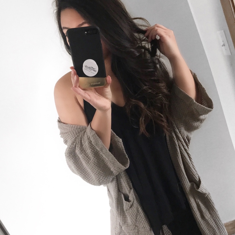 >>LAST<< Emily Waffle Knit Duster - Latte - Picture 3 of 5